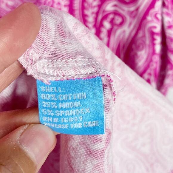 J McLaughlin S Pink White Paisley Printed Tunic Top Catalina Cloth Split V Neck - Picture 7 of 8